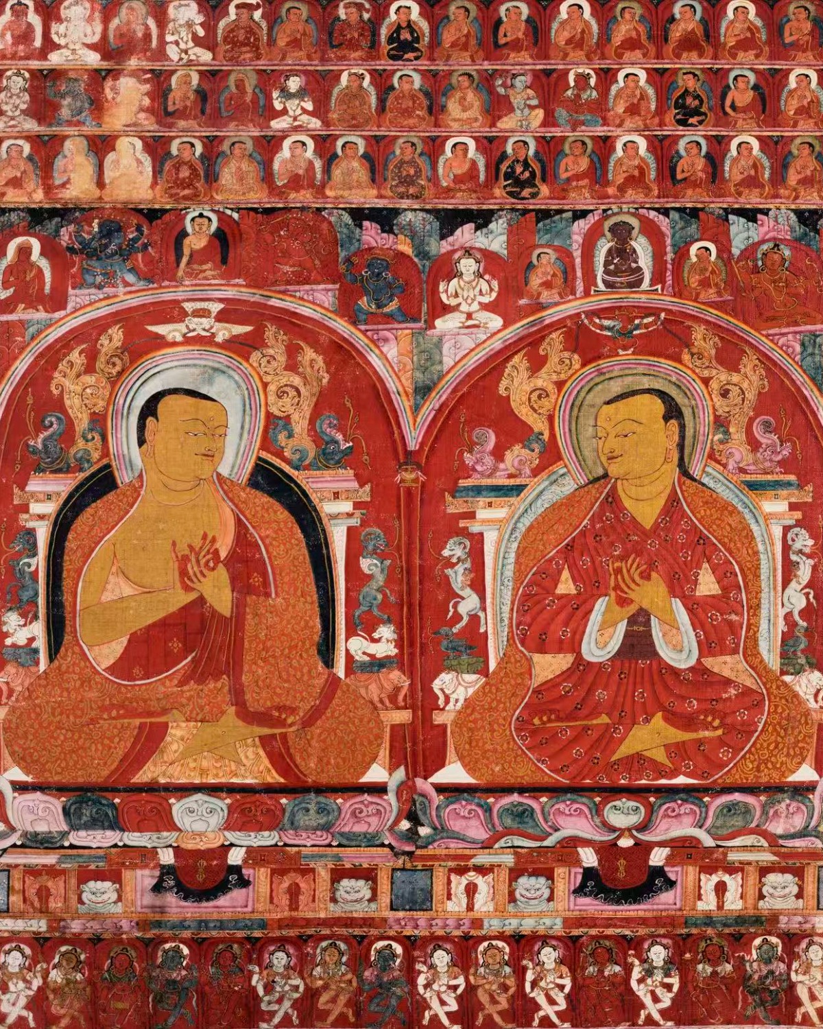 上师对坐唐卡 Thangka of Two Tibetan Teachers